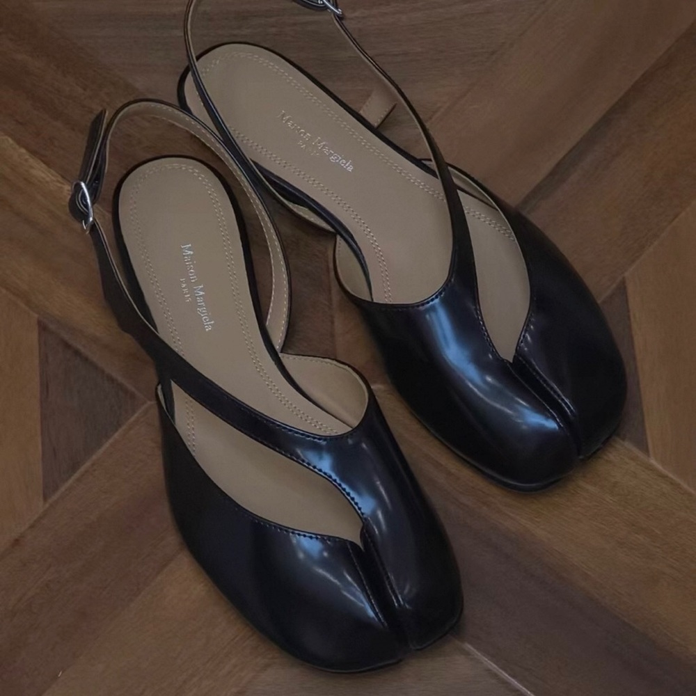 Maison Martin Margiela Black Leather Tabi Slingbacks